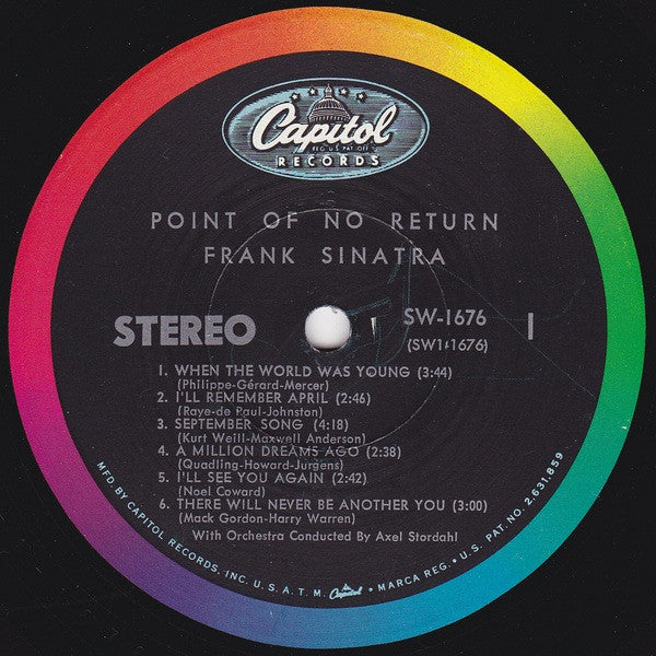 Frank Sinatra ‎ Point Of No Return Mint LP Record 1962 Capitol Ste Shuga Records