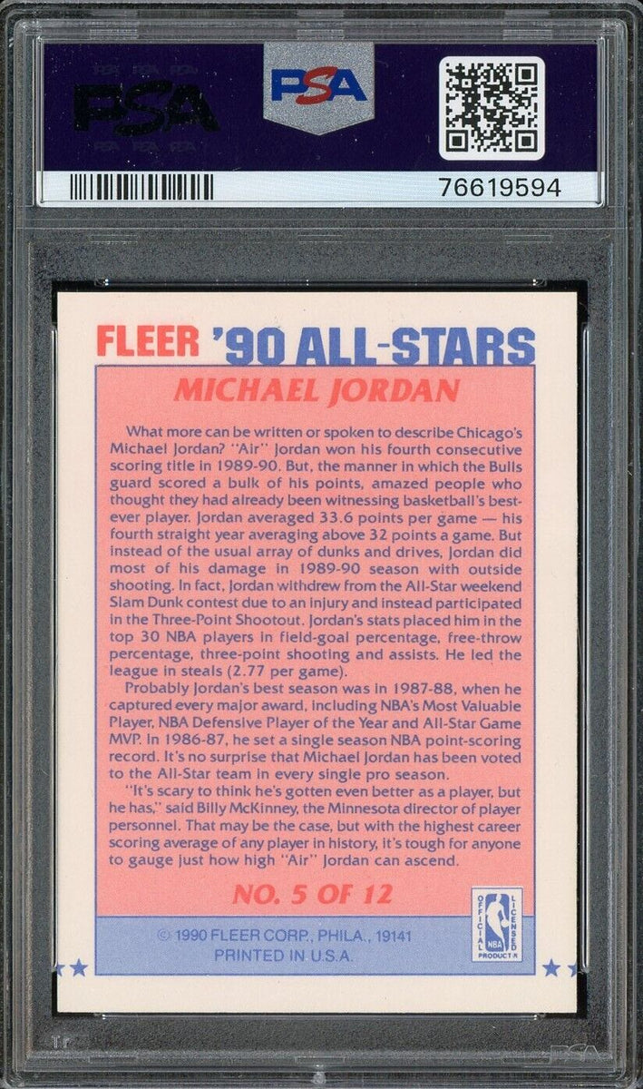 1990 Fleer All-Stars #5 Card - Michael Jordan Chicago Bulls HOF PSA 7 Shuga Records 1990 Fleer All-Stars #5 Card - Michael Jordan Chicago Bulls HOF PSA 7 Shuga Records