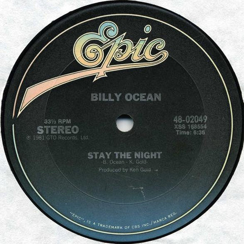 Billy Ocean ‎– Stay The Night / Night (Feel Like Getting Down) - VG+ 12" Single Record 1981 USA Vinyl - Disco