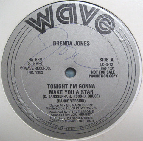 Brenda Jones - Tonight I'm Gonna Make You A Star - Mint- 12" Single Promo 1983 USA - Disco
