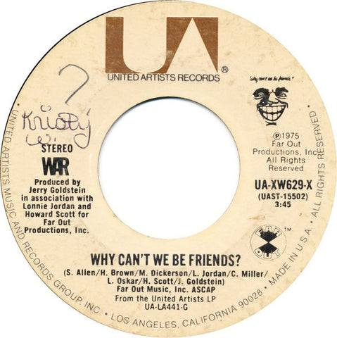 War ‎– Why Can't We Be Friends? / In Mazatlan - VG+ 45rpm 1975 USA - Funk