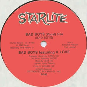 Bad Boys Featuring K Love ‎– Bad Boys - VG+ 12" Single 1985 Starlite USA - Electro