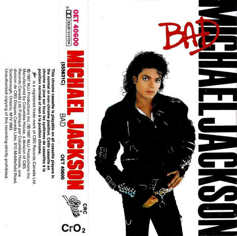 Michael Jackson ‎– Bad - Used Cassette 1987 Epic Records - Pop / Electronic