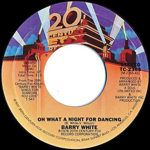 Barry White ‎– Oh What A Night For Dancing / You're so Good You're Bad - VG+ 45rpm 1977 USA - Disco / Soul