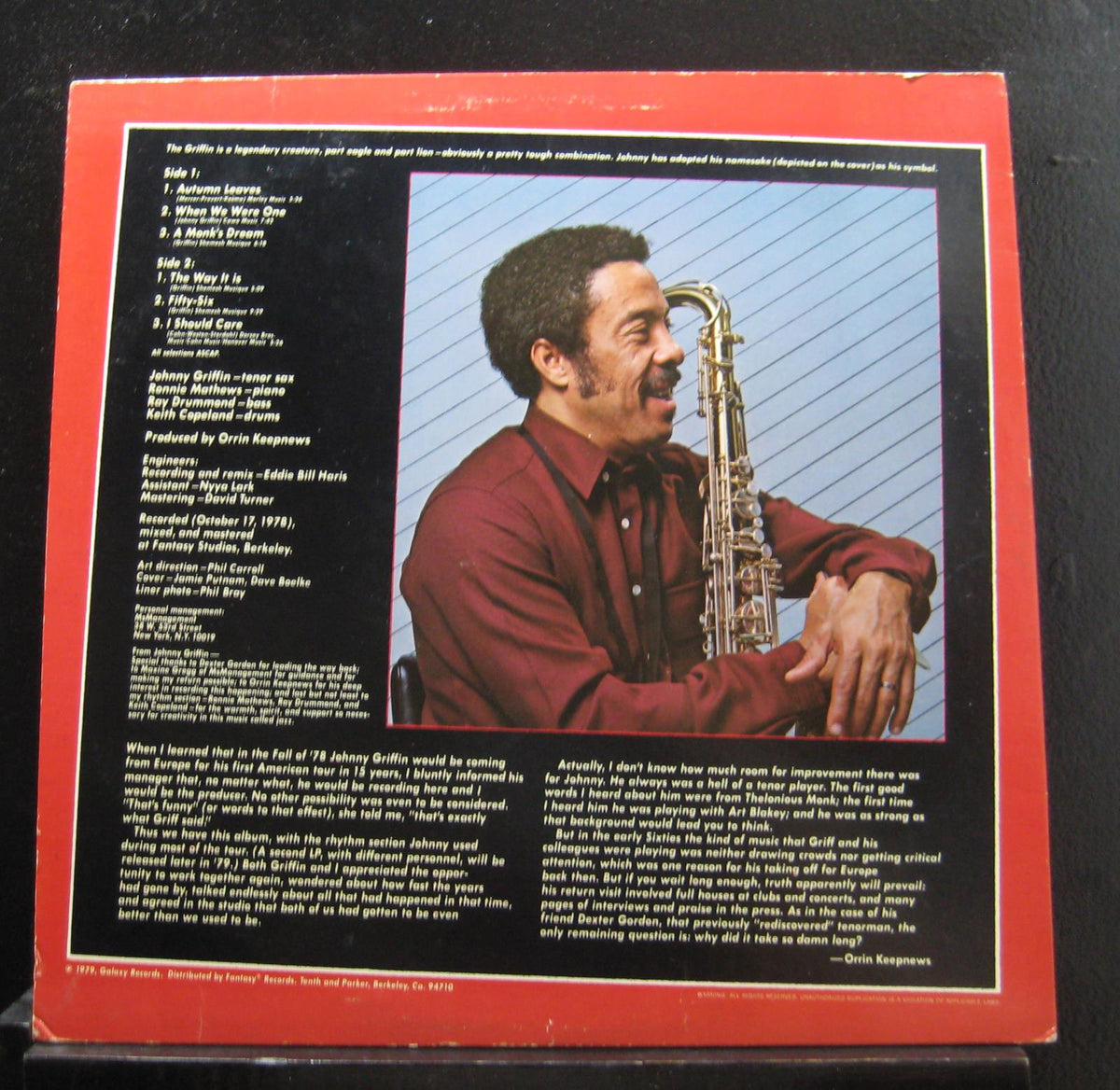 Johnny Griffin - Return Of The Griffin - VG+ LP Record 1979 Galaxy