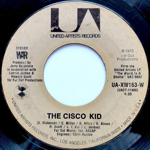 War - The Cisco Kid / Beetles In The Bog - VG 7" Single 45RPM 1972 United Artists USA - Funk