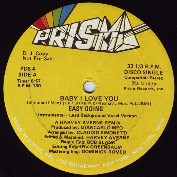 Easy Going ‎– Baby I Love You / Suzie Q VG+ 12" Single 1979 Prism Promo - Italo-Disco