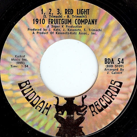 1910 Fruitgum Company ‎– 1, 2, 3, Red Light / Sticky, Sticky - VG+ 45rpm 1968 Buddah Records USA - Rock / Pop