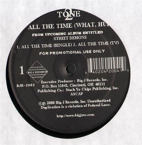 2 Tone ‎– All The Time (What,Huh) - Mint- 12" Single Promo 2000 USA - Hip Hop / Gnagsta