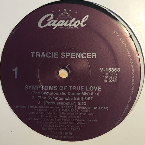 Tracie Spencer ‎– Symptoms Of True Love - VG+ 12" Single Record 1988 USA Vinyl - Synth-pop