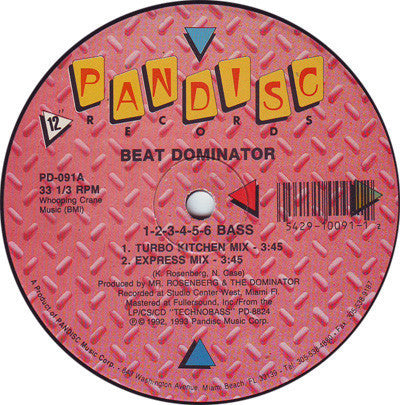Beat Dominator ‎- 1-2-3-4-5-6 Bass - VG 12" Single 1992 USA - Electro