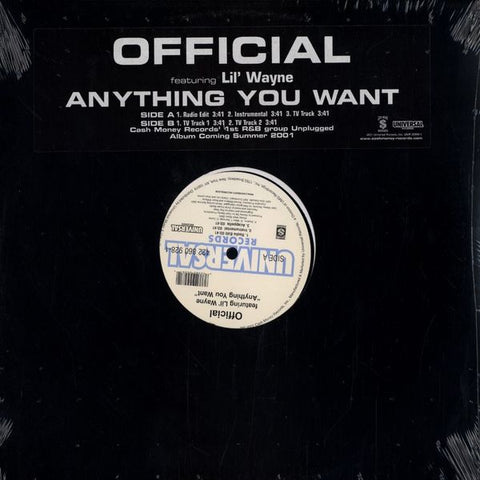 Official Feat. Lil Wayne – Anything You Want - Mint- 12" Single Record 2001 Universal Vinyl - Hip Hop