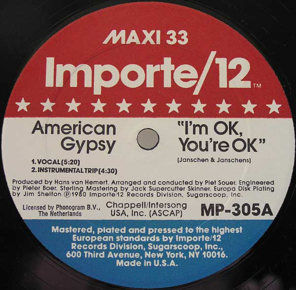 American Gypsy ‎- I'm OK, You're OK - VG+ 12" Single 1980 USA - Disco / Funk / Soul