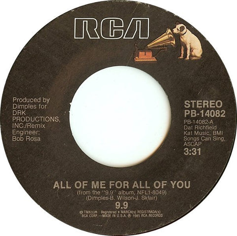 9.9 ‎– All Of Me For All Of You / Little Bitty Woman - Mint- 7" Single 45 Record 1985 USA - R&B / Disco
