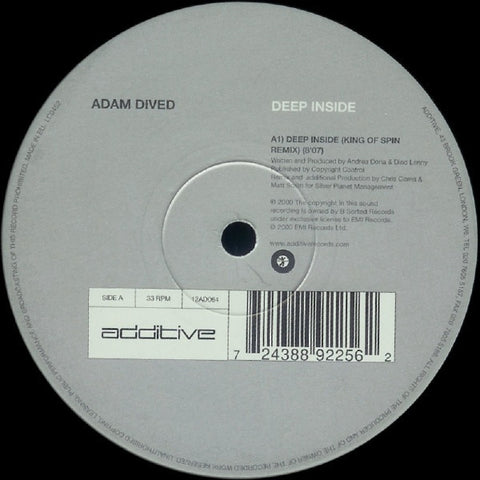 Adam Dived ‎- Deep Inside - VG+ 12" Single 2000 UK / EU Import - Progressive Trance