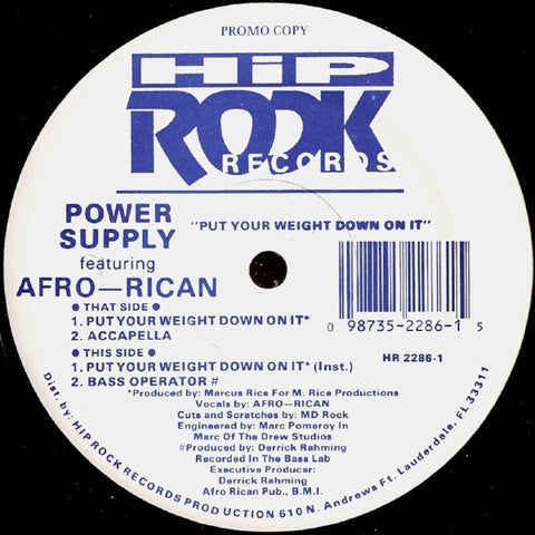 Power Supply Featuring Afro-Rican – Put Your Weight Down On It - VG+ 12" Single Record 1994 Hip Rock USA Vinyl - Electro / Bass Music / Hip Hop