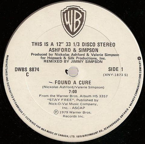 Ashford & Simpson – Found A Cure / You Always Could - VG+ 12" USA - Disco Funk