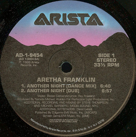 Aretha Franklin ‎– Another Night - VG+ 12" Single Record USA 1986 - Soul / Disco