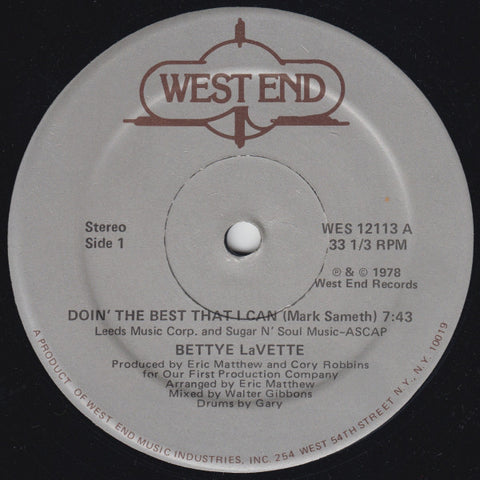 Bettye LaVette ‎– Doin' The Best That I Can - VG+ 12" Single Record 1978 West End USA Vinyl - Disco