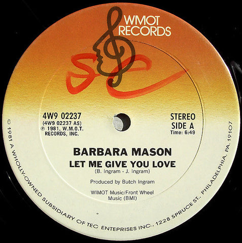 Barbara Mason ‎– Let Me Give You Love VG+ - 12" Single 1981 WMOT USA - Disco