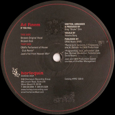 Ad Finem – If You Fall - VG+ 12" Single USA 2000 - House, Acid Jazz