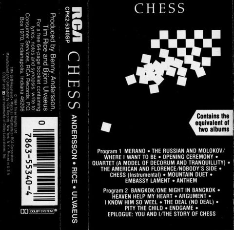 Andersson, Rice, Ulvaeus – Chess - Used Cassette 1984 RCA Tape - Synth-Pop / New Wave