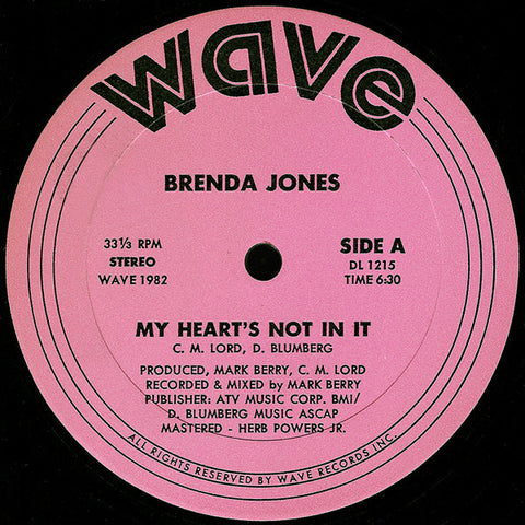 Brenda Jones - My Heart's Not In It VG+ - 12" Single 1982 Wave USA - Disco