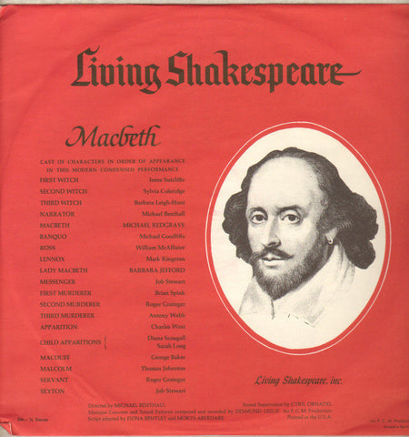 William Shakespeare ‎– Living Shakespeare: Macbeth - VG 1962 USA Mono (NO Book) - Spoken Word