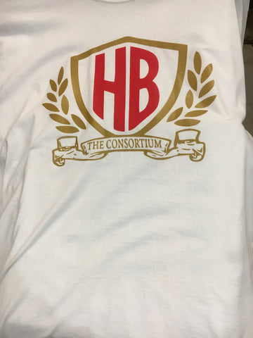 The Consortium - HB 100% Cotton Red/Gold Print on White T-Shirt