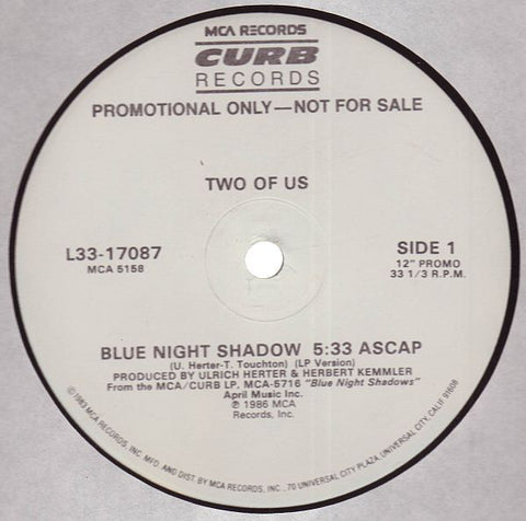 Two Of Us - Blue Night Shadow VG+ - 12" Single 1986 Curb USA - Synth-Pop