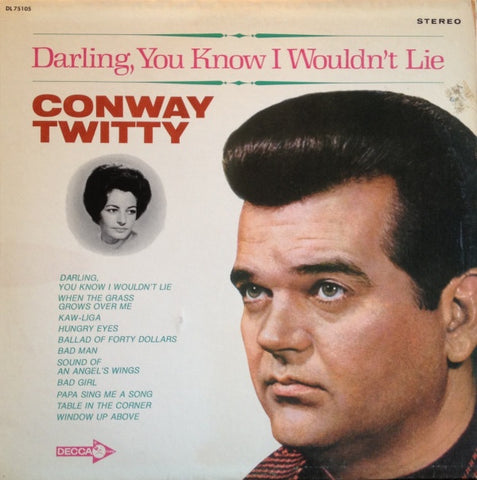 Conway Twitty ‎– Darling, You Know I Wouldn't Lie - VG+ Lp Record 1969 Stereo USA Original Promo RARE - Country