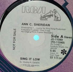 Ann C. Sheridan ‎– Sing It Low - M- 12" Single 1977 RCA USA - Disco