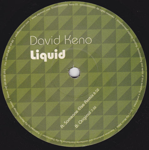 David Keno ‎– Liquid - New 12" Single Record 2006 Keno Records German Import Vinyl - Techno / Minimal