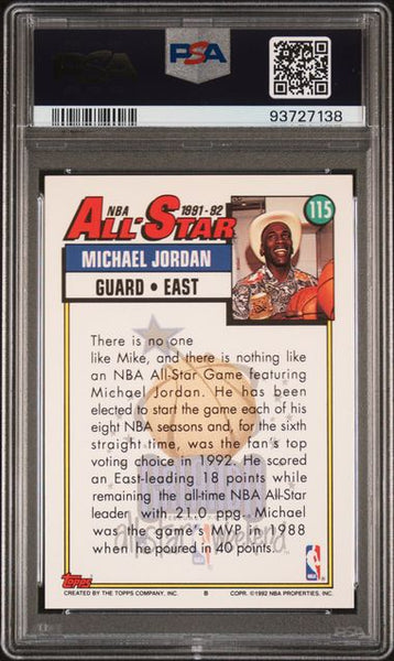 Michael Jordan 1992 Topps Card #115 Chicago Bulls HOF PSA 9 MINT - Shuga Records