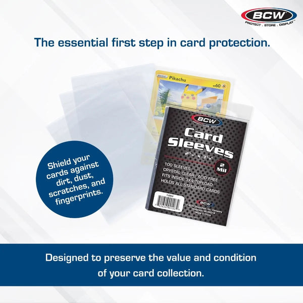 BCW Standard Penny Sleeve 1000 Count Plastic Sleeves 2-5/8" x 3-5/8" Crystal Clear For Pokémon, MTG, Sports - Shuga Records