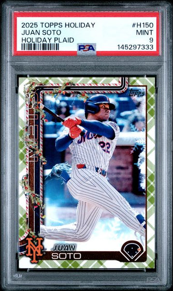2025 TOPPS HOLIDAY #H150 JUAN SOTO HOLIDAY PLAID - Baseball PSA 9 MINT