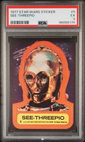 1977 STAR WARS STICKERS #5 SEE-THREEPIO PSA 5 EX 96088178 - Shuga Records