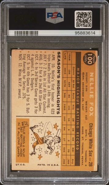 1960 TOPPS #100 NELLIE FOX - Chicago Baseball PSA 4 VG-EX