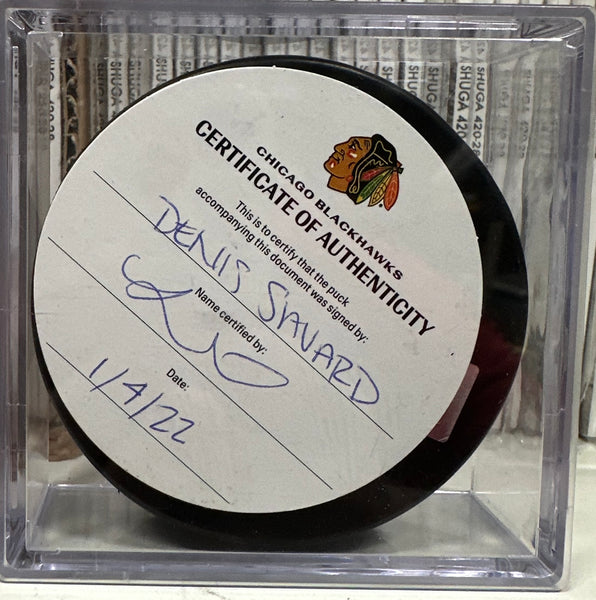 Signed Autographed - Denis Savard - Chicago Blackhawks Hockey Puck HOF - 2022 w/COA - Shuga Records