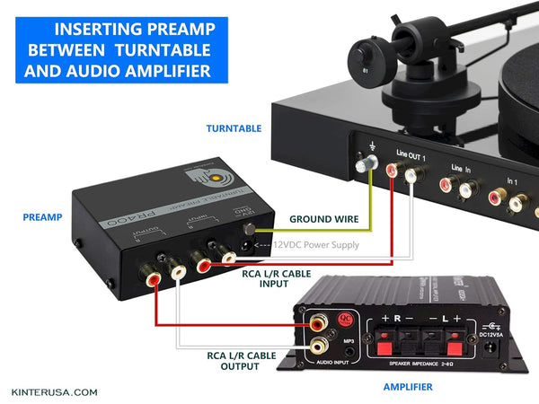 New Kinter PR400 Ultra Compact Phono Vinyl Turntable Preamp - Mini Electronic Audio Stereo Phonograph Preamplifier with Gold Plated RCA Input  Outputs - Shuga Records