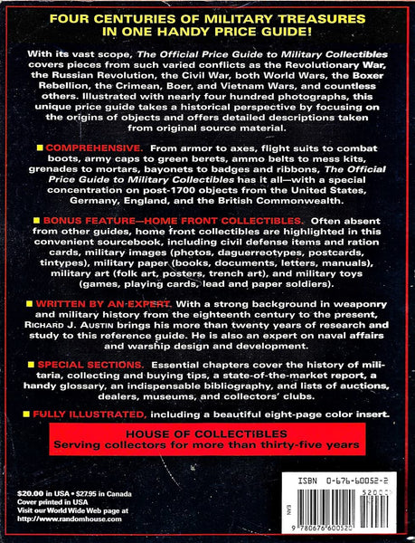 Richard J. Austin - Official Price Guide to Military Collectibles - Used Paperback Book 1998 House of Collectibles - Shuga Records