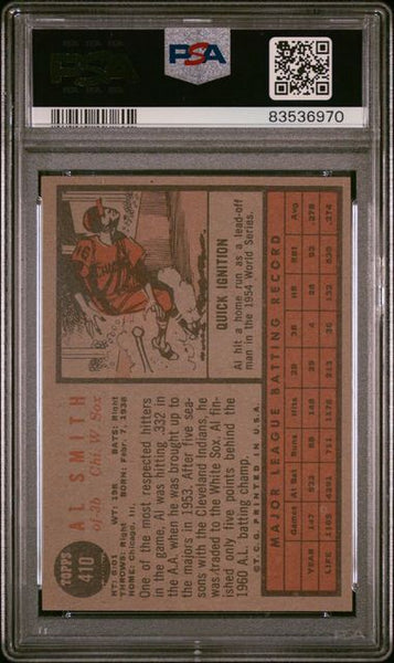 1962 TOPPS #410 AL SMITH - Chicago Baseball PSA 8 NM-MT