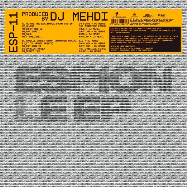 DJ MEHDI - Espion EP (2000) - New EP Record 2025 Because Music France Orange Vinyl - Electronic / Electro / French Hip Hop - Shuga Records
