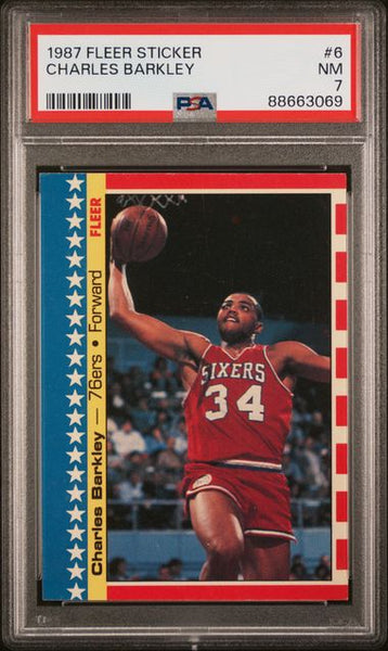 CHARLES BARKLEY 1987 Fleer STICKER Sixers Card #6 HOF PSA 7