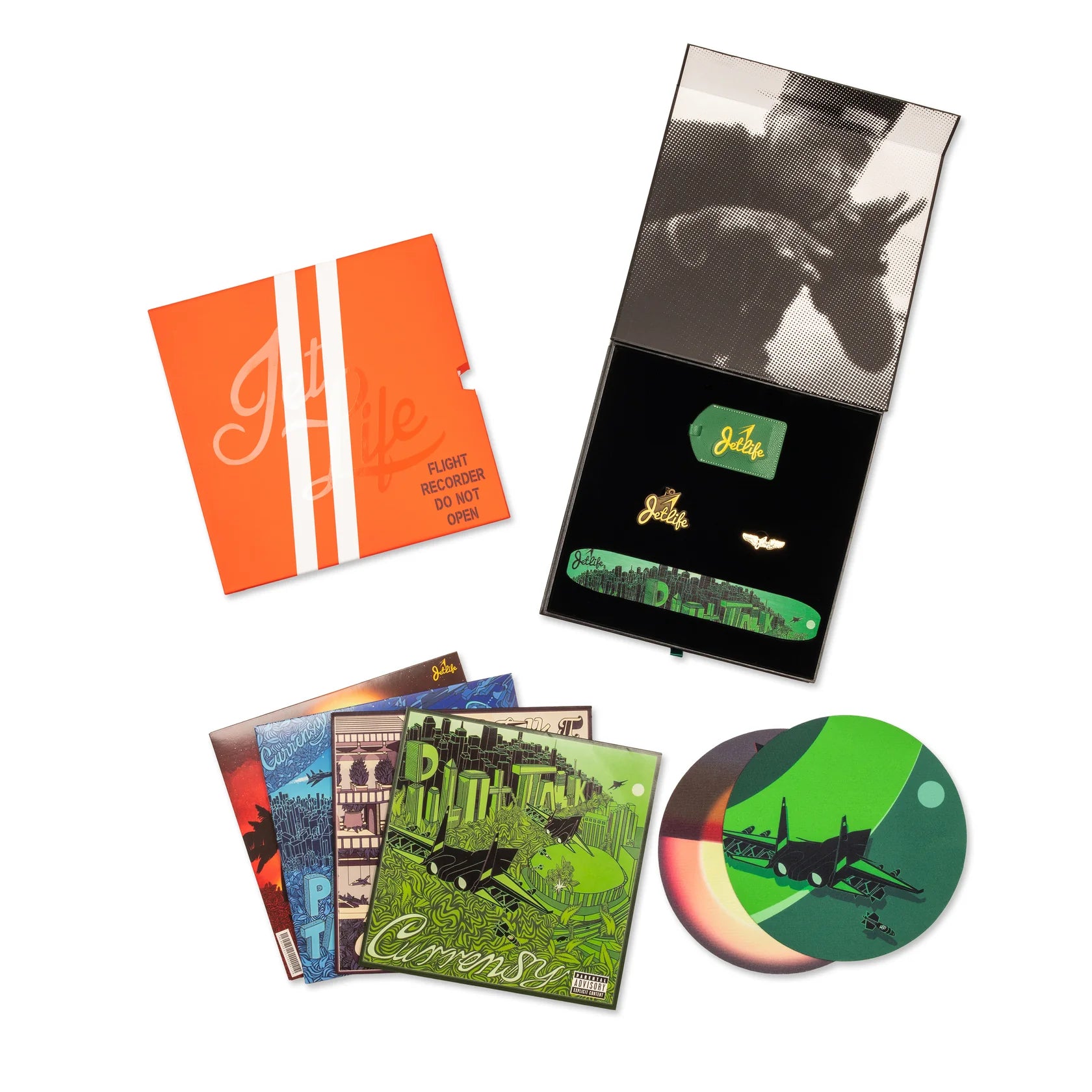 Curren$y - Jet Life: The Pilot Talk Collection - New 4 LP Record 2023 Empire Jet Life Multicolored Vinyl, 2 Slipmats, Keychain, & Wings - Hip Hop - Shuga Records