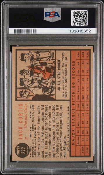 1962 TOPPS #372 JACK CURTIS - Chicago Baseball PSA 7 NM