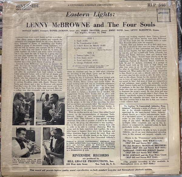 Lenny McBrowne And The Four Souls - Eastern Lights - VG+ LP Record 1960 Riverside Mono USA Vinyl - Jazz / Soul-Jazz - Shuga Records