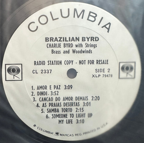 Charlie Byrd - Brazilian Byrd - Music Of Antonio Carlos Jobim With Strings, Brass & Woodwinds - VG+ LP Record 1965 Columbia USA White Label Promo Vinyl - Jazz / Bossa Nova / Latin Jazz - Shuga Records