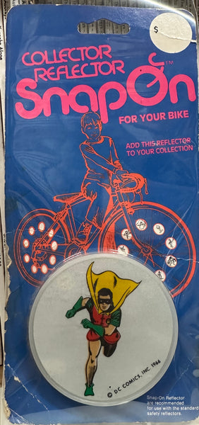 1976 Vintage DC Comics BATMAN - Robin SNAPON / Snap-On Bike Bicycle REFLECTOR - Made in USA IL Chicago - Shuga Records