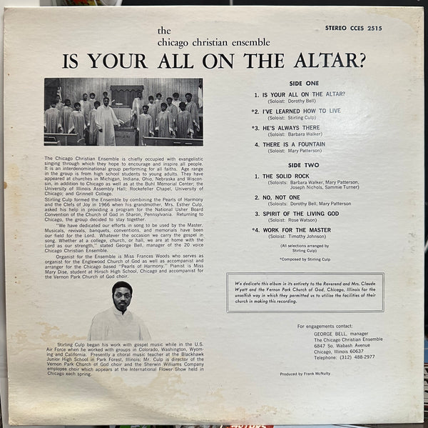 The Chicago Christian Ensemble - Is Your All On The Altar? - LP Record 1969 Private Press Self Released USA Vinyl - Gospel / Soul - Shuga Records
